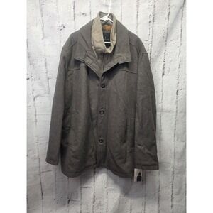 London Fog Pea Coat Mocha Brown Wool Blend Lined Double Collar Mens 3XLT New